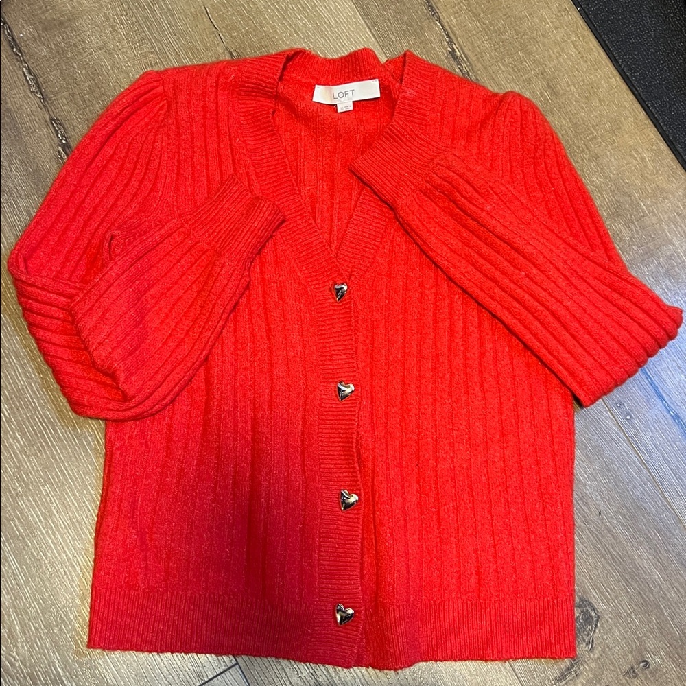 LOFT Scarlet Ribbed Knit Cardigan